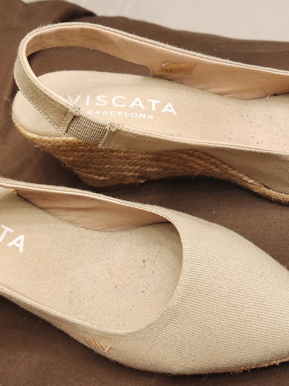 Viscata Barcelona Beige Canvas Espadrille Slingback Wedge